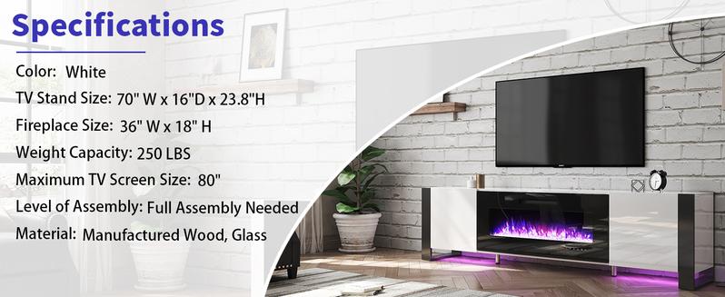 [Ships in 2 Boxes] AMERLIFE U-Shaped Legs Fireplace TV Stand, Media Console with Electric Fireplace and LED Lights, Modern Entertainment Center with Storage Shelf, Apartment Furniture/Best Gift Ideas/Christmas Gifts