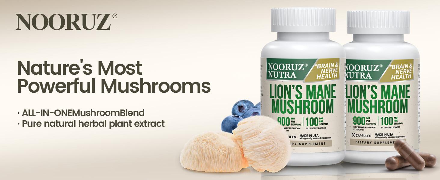 NOORUZ Lion's Mane 900mg - Brain Booster: Focus, Cognitive Boost & Mood Support - With Blueberry Antioxidant Healthcare Bathroom
