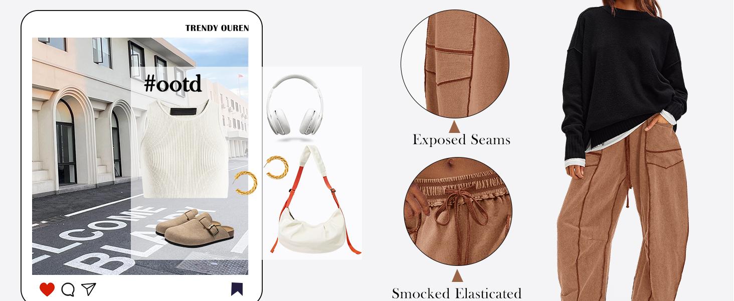 UANEO Women's Baggy Barrel Pants Wide Leg Lounge Drawstring Sweatpants with Pockets Minimalist Bottoms Casual Style Comfortable Breathable Material TikTokShopBlackFriday