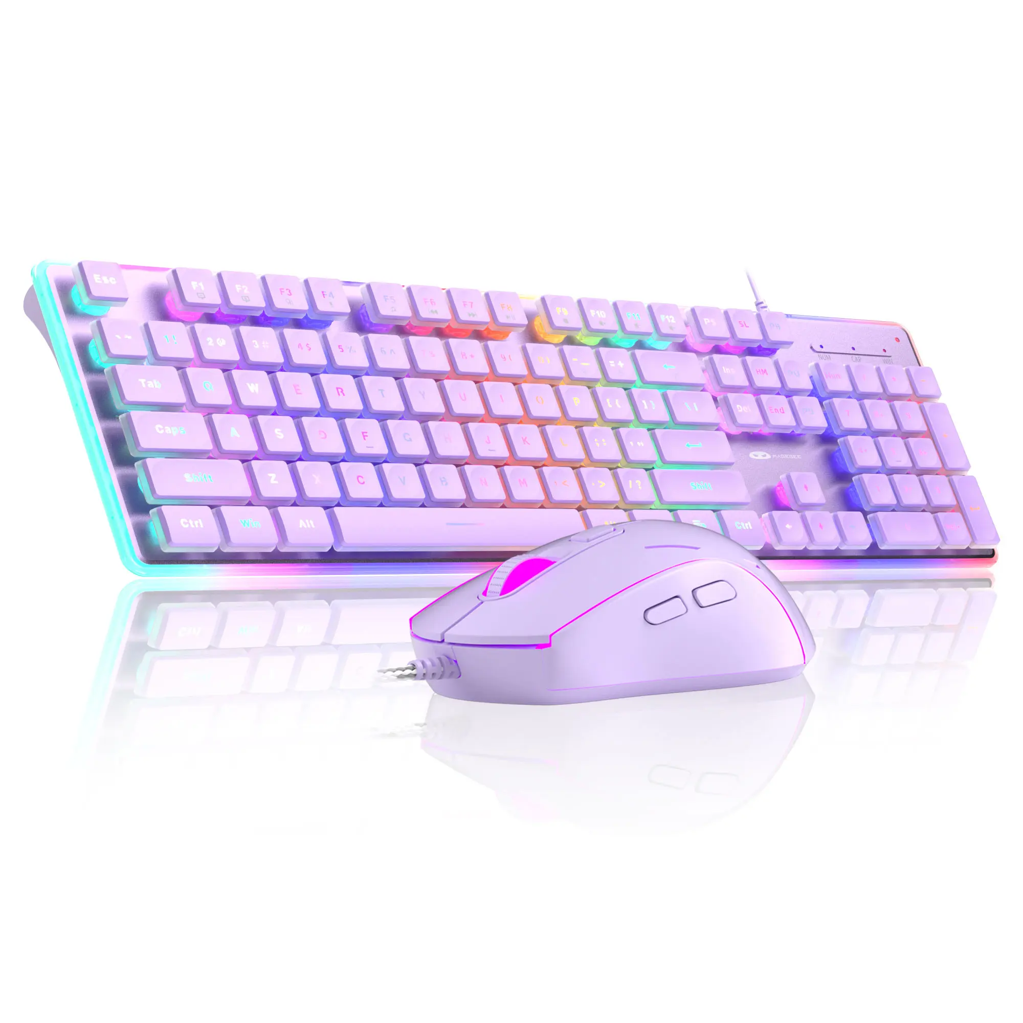 MAGEGEE GK970 Gaming Keyboard and Mouse Combo, White 104-Keys Creamy Pudding Keycaps Silent Keyboard, 6-Speed RGB Mouse, RGB Backlit, Compatible with PC, Laptop, Mac, Windows, Office