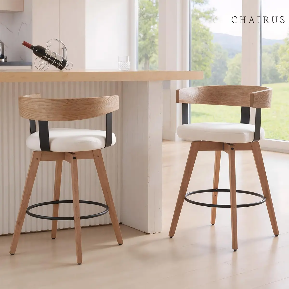 CHAIRUS 26 Inch Swivel Bar Stool  Counter Height Bar Stool with Footrest  Linen Upholstered Seat  Modern Kitchen Island Stool for Home Bar,dorm essentials,home decor sohochic