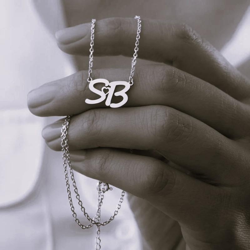 Customized Two Initials Necklace Stainless Steel Personalized Necklace Gift for Men and Women Couples