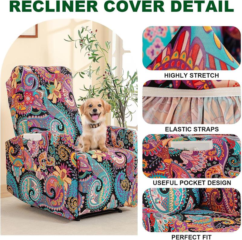 Recliner Chair Covers 4 Pieces Waterproof Small Recliner Sofa Slipcover Stretch Recliner Slipcover for Lazyboy Recliner Chair with Storage Pocket Furniture Protector for Living Room
