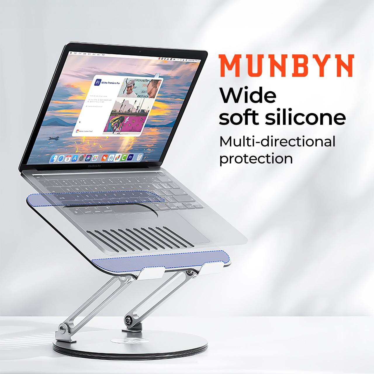 MUNBYN Laptop Stand with 360 Rotating Base Adjustable Portable Aluminum Laptop Stand, 2-in-1 Multifunctional Laptop Stand for desk & Gaming laptop & Mobile stand,Gray gear computer