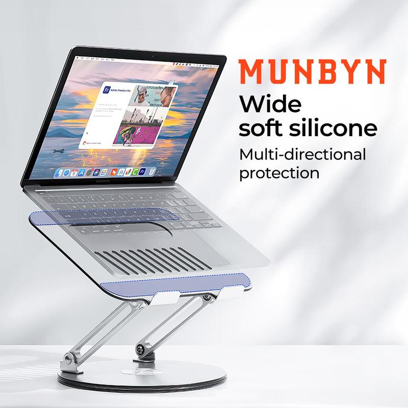 MUNBYN Laptop Stand with 360 Rotating Base Adjustable Portable Aluminum Laptop Stand, 2-in-1 Multifunctional Laptop Stand for desk & Gaming laptop & Mobile stand,Gray gear computer