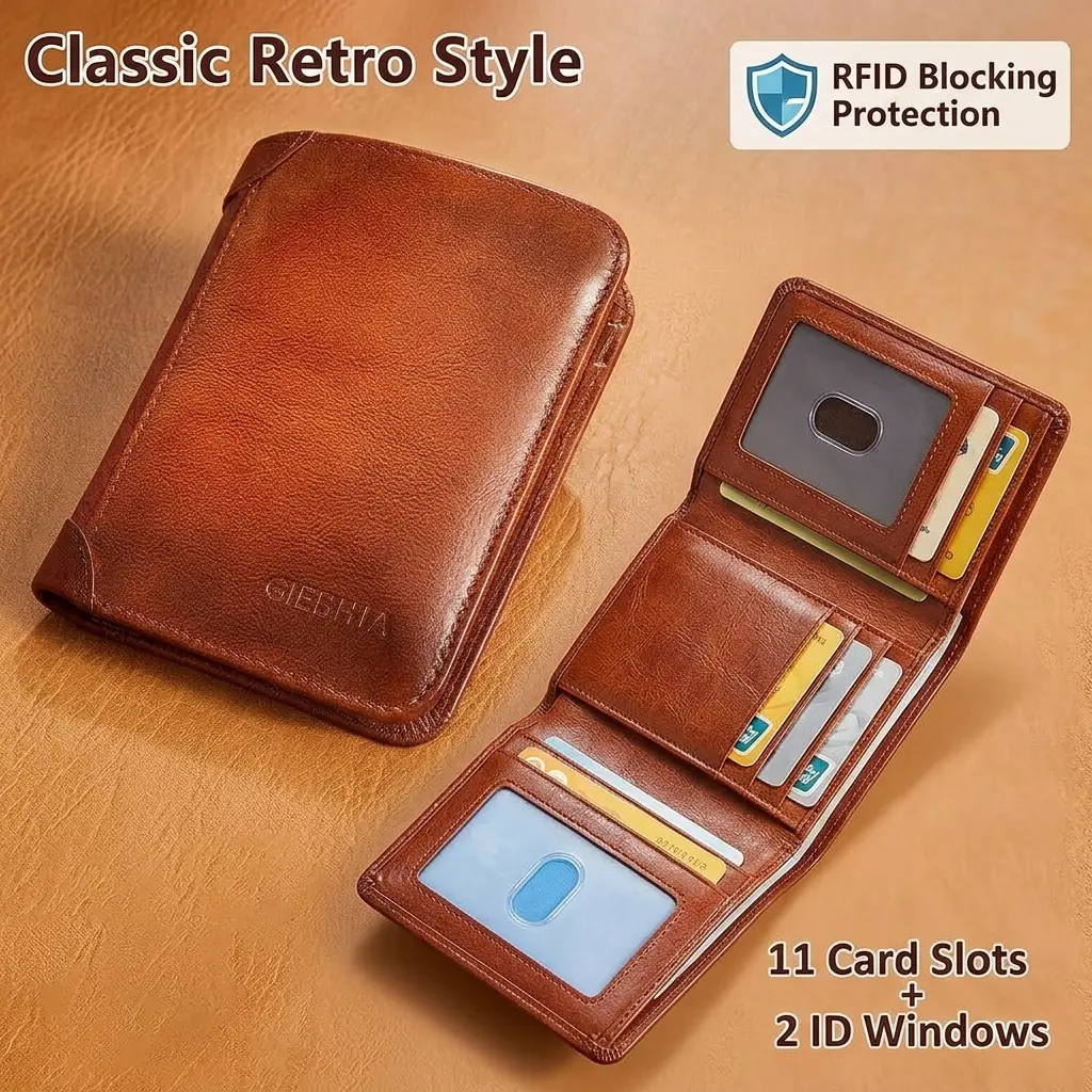 PU Leather Trifold Wallet for Men RFID Blocking Leather Wallets,Large Capacity Wallet,Multi Slot ID Holder With Driver License Compartment For Work Travel,2026 New
