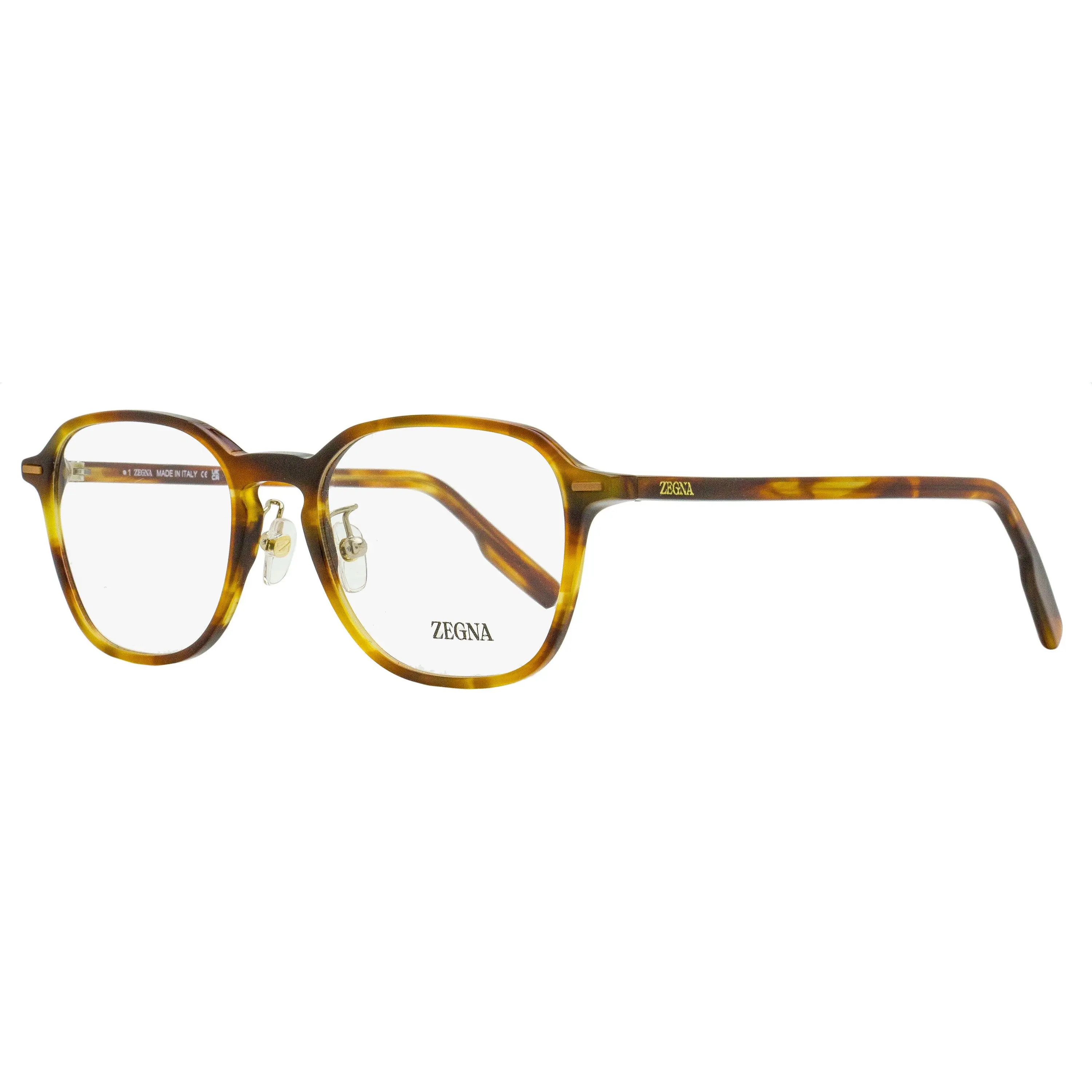 Zegna EZ5255-H Men's Modern Square Optical Eyeglasses, Luxury Brand Havana Acetate Frame with Keyhole Bridge, Demo Lens, 52mm Fashion Eyewear Frames
