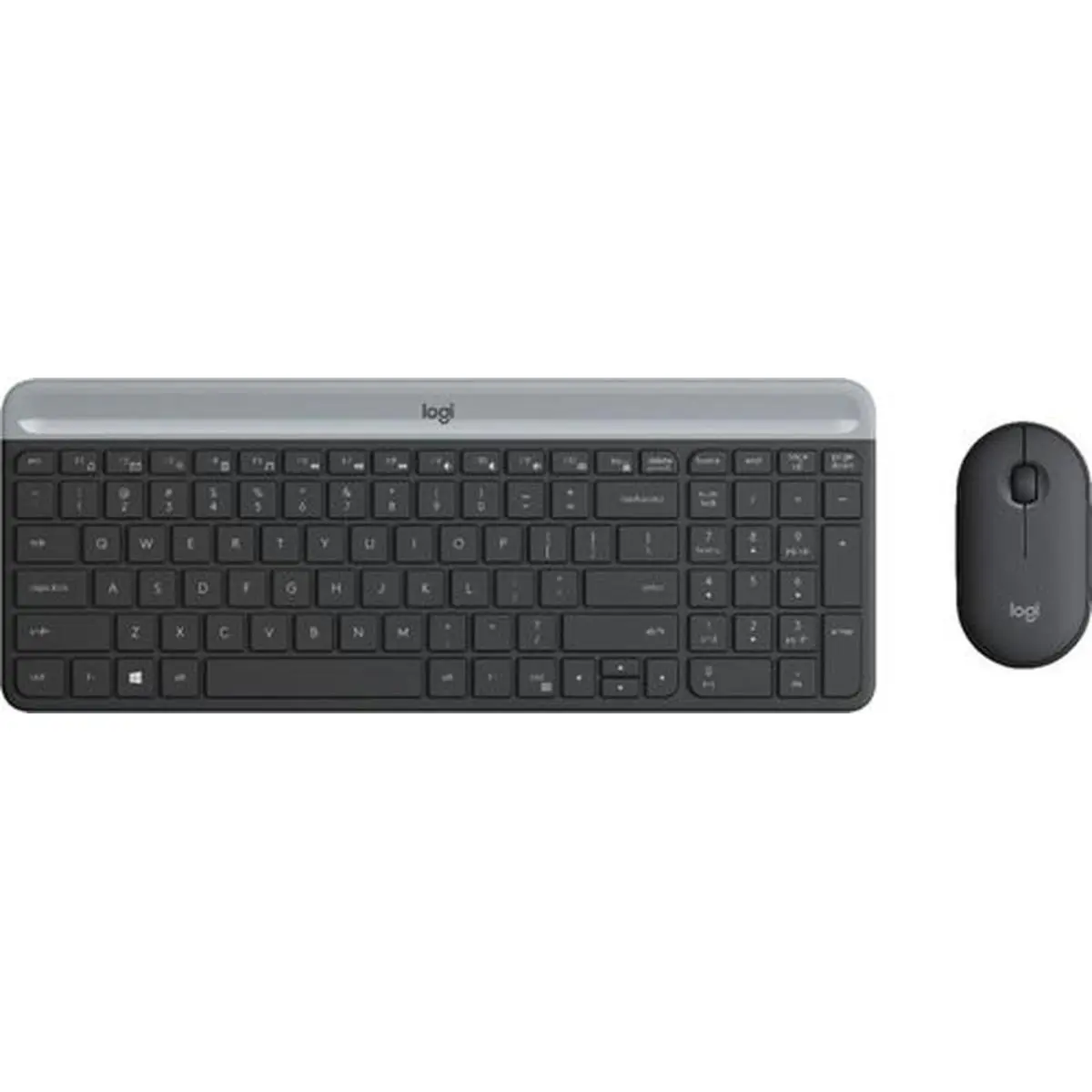 Logitech MK470 Slim Wireless Keyboard Mouse Set - Low-Profile Keys, Ambidextrous Mouse, Auto-Sleep Function, Black & Gray, Windows-Compatible (Model LOG920009437)