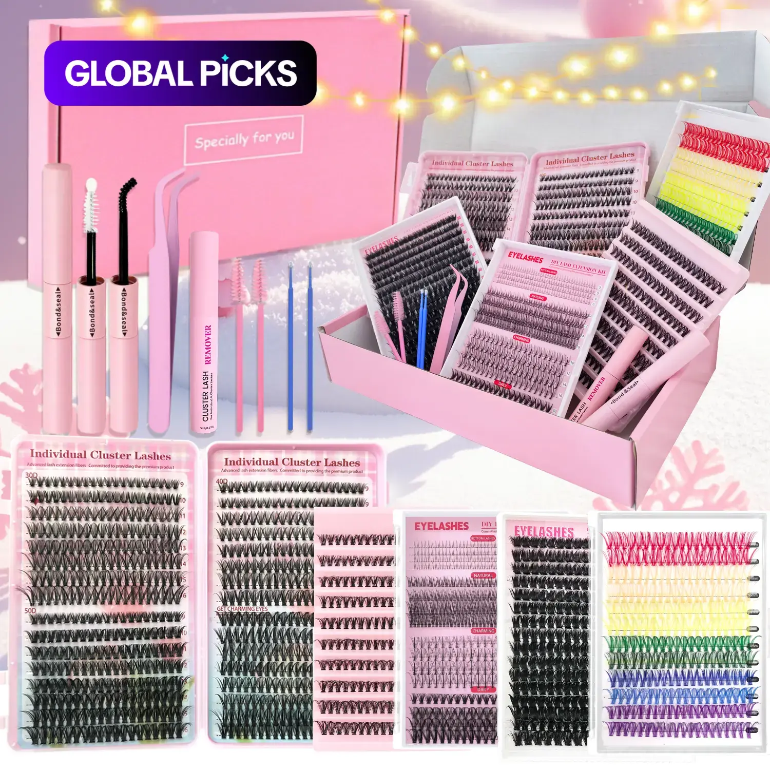 DIY Eyelash Extension Set in Mixed Lengths & Colors, Self-Application Volume Lash Clusters, Rainbow Wispy Individual Lash Extensions, DIY Cluster Lashes, Diy False Eyelashes #GLOBAL PICKS