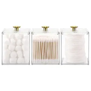 3PCS Qtip Holder Bathroom Organizer and Storage Containers Plastic Apothecary Jars Dispenser with Lids for Cotton Swab, Cotton Round Pads, Floss