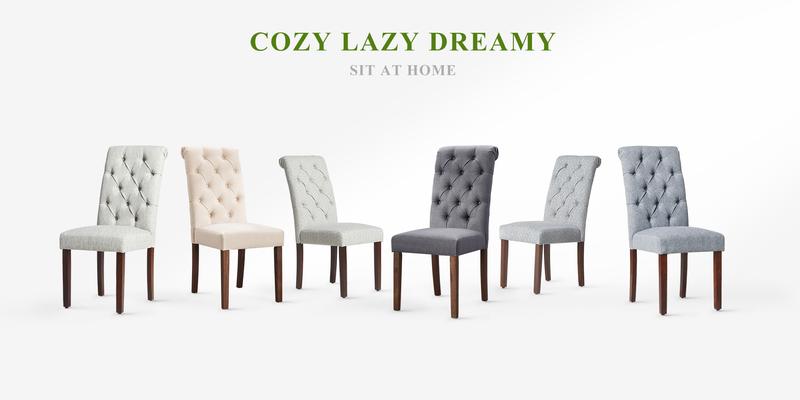 COLAMY Tufted Dining Room Chairs Set of 2, Accent Parsons Diner Chairs Upholstered Fabric Side Stylish Kitchen Chairs with Solid Wood Legs and Padded Seat - Beige