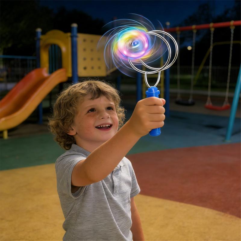 Hand-Crank Magnetic Spinning Top Toy – Features dazzling LED rainbow color-changing lights, multiple play modes, and multiplayer battle capability. A fun, stress-relieving toy that helps strengthen wrist dexterity, suitable for both adults and kids