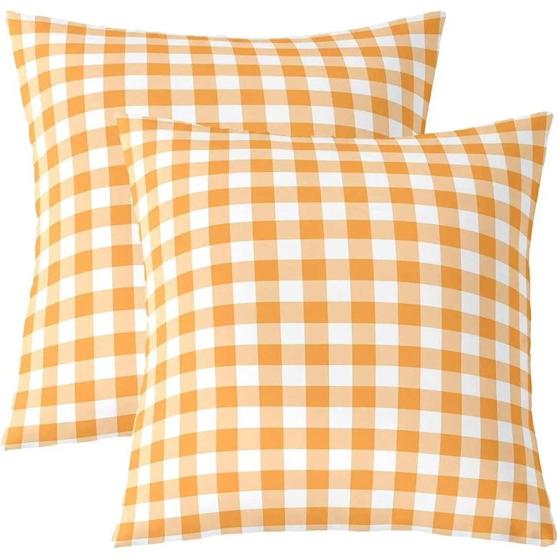 Gingham Double Sides Print Pillow Covers,Orange White Plaid Checkered Pillowcase Soft Square Cushion Cases,Grid Abstract Vintage Style Throw Pillow Covers