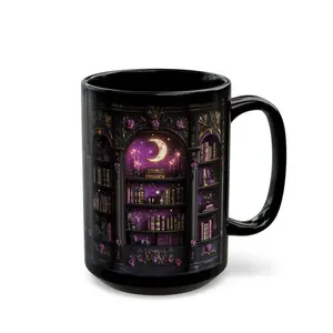 (Sale up to 55% + Freeship) Moonlit Bookshelf Mug Gothic Book Lover Gift Celestial Cup Witchy Decor Dark Academia