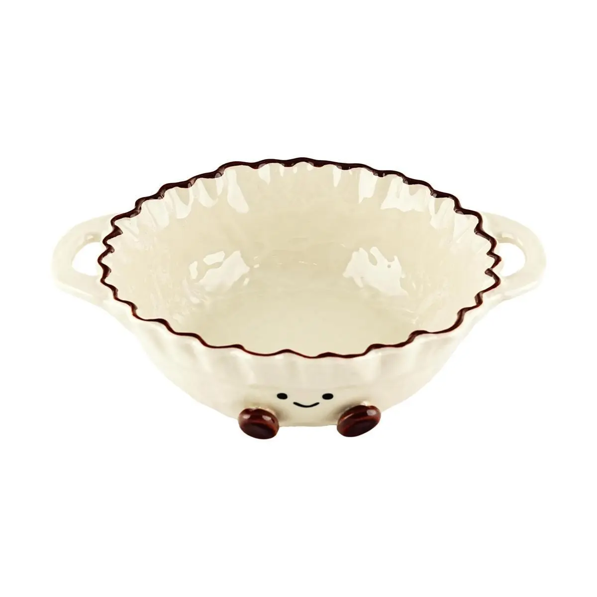 Kawashima 7 Inch Cocoa Bean Ceramic Bowl - Wavy Double Ear Soup Bowl for Home Kitchen Dining