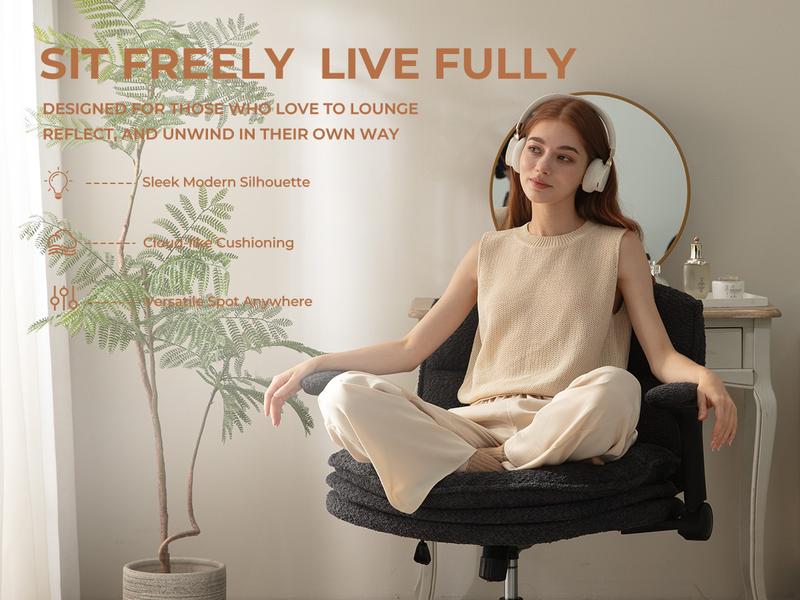 Dowinx Criss Cross Chair with Adjustable Arms and Wheels, Comfort Ergonomic Cross Legged Office Desk Armchair with 3 Layer Cushions, Wide Seat Vanity Chair for Home Office, Living Room, Bedroom