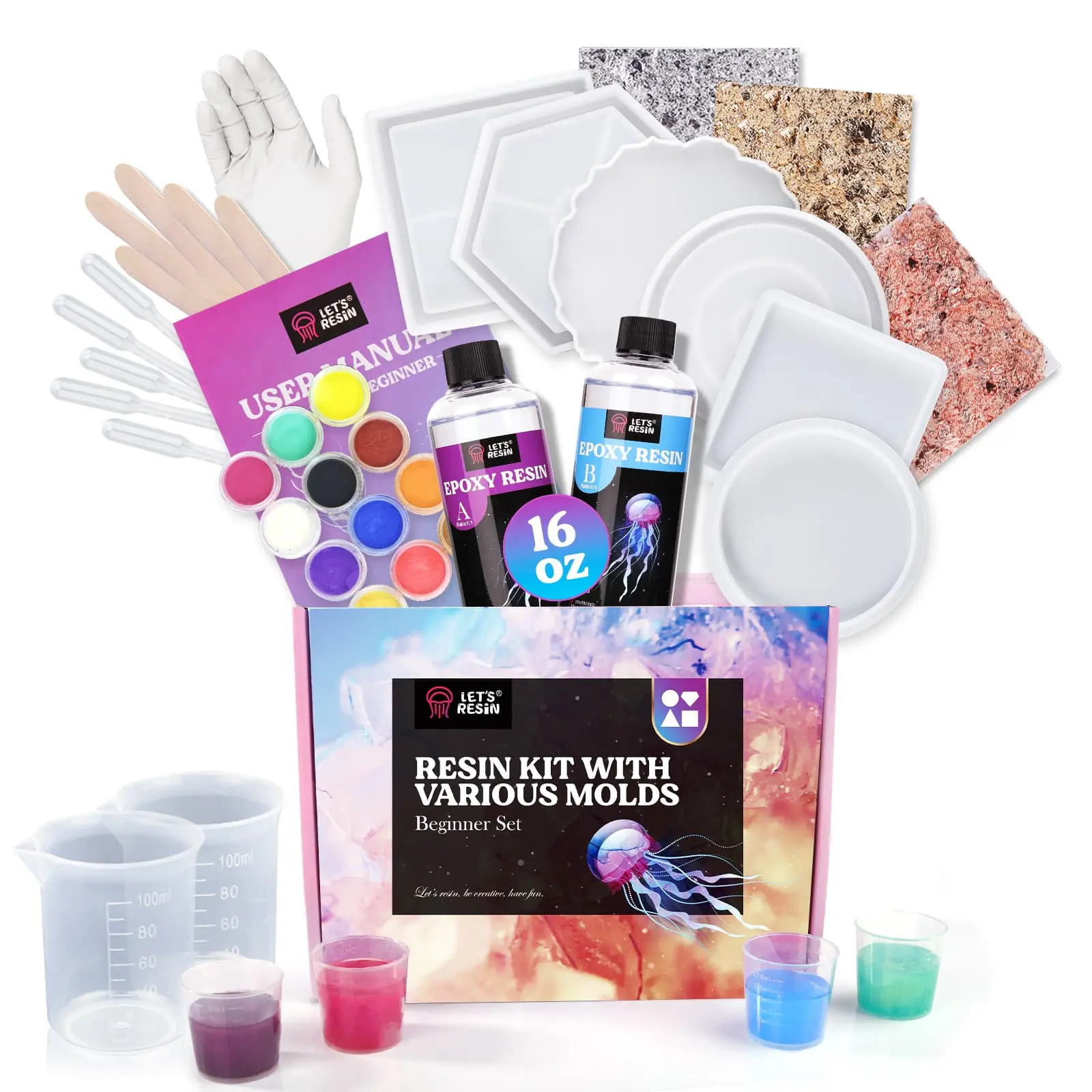 LET'S RESIN 16oz Epoxy Resin Coaster Making Kit for Beginners, Resin, Molds & Mica Powder Included, DIY Photo Coasters & Family Memory Keepsakes, Personalized Handmade Gifts, Fall Craft Activity, Thanksgiving, Christmas & Holiday Gift Set