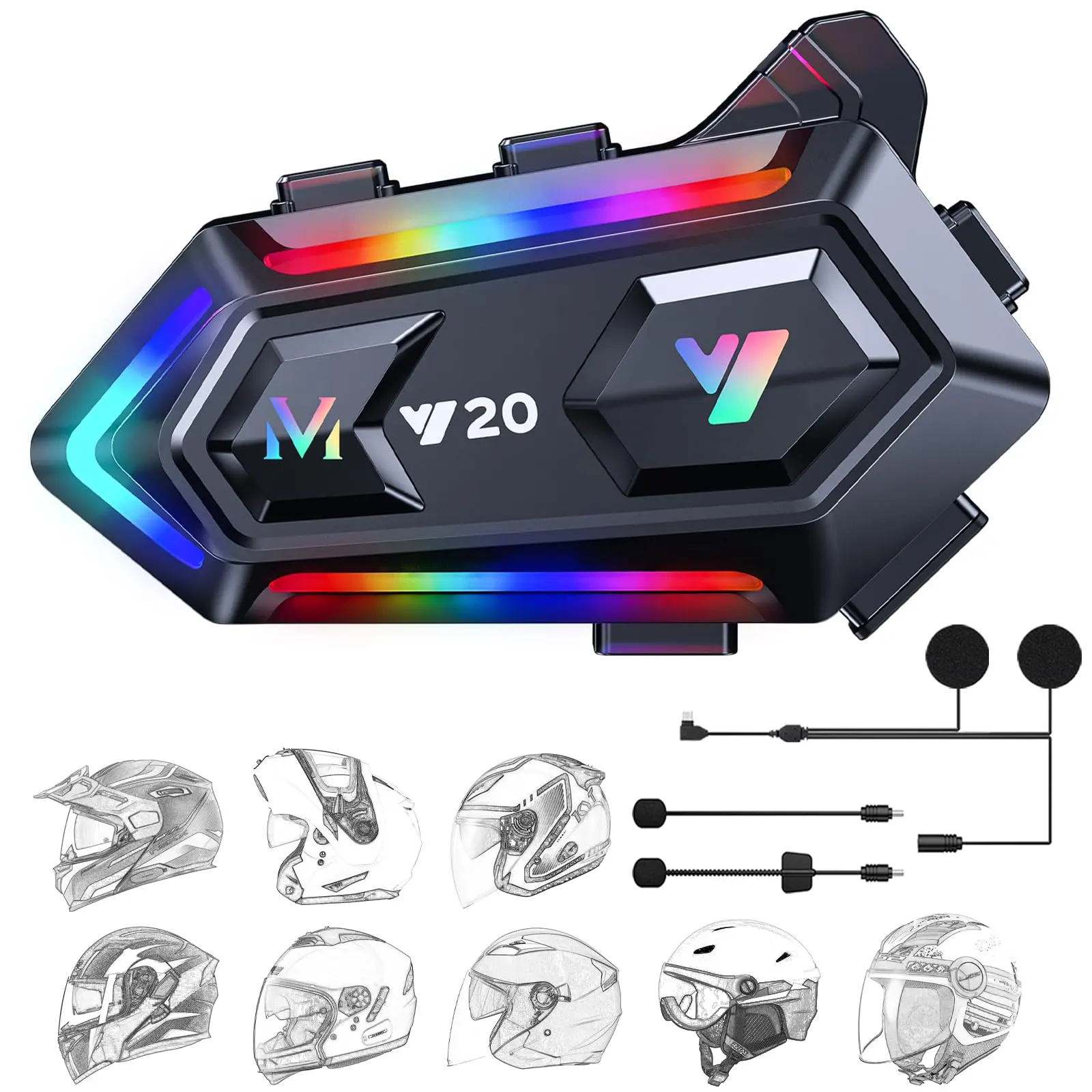 Bluetooth-compatible 5.3 Motorcycle Helmet Headset with 1000mah Battery, Long Lasting Waterproof Ipx6 Speakers, Wireless Music & Calls Motorcycle Accessories Compatible with All Helmets