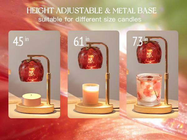 Strawberry Candle Warmer Lamp, with 2 Bulbs, Height Adjustable with Timer, Unique Glass Strawberry Design For Home & Bedroom Decor, Ideal Gift for Birthday/Mother's Day, Girl's Gift, Valentine's Day Gift