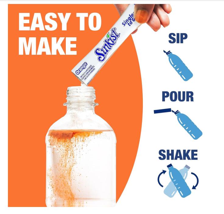 Sunkist Soda Variety Pack, Singles To Go Orange, Strawberry, Grape and Peach (30 Total Sticks)