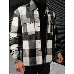 Manfinity Homme Men Plaid Print Flap Pocket Jacket, Men Street Wear Shirt, Men Shacket, Streetwear Button Up, Men Flannel, Plaid Jacket Men, For Fall Winter