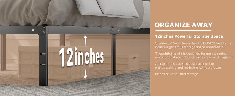 Queen Bed Frame - Heavy Duty Metal Platform Bed Frames Queen Size with Storage Space under Frame, 14inches Sturdy Queen