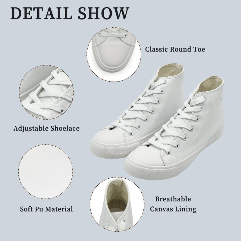Lumubby PU High-Top & Low-Top Canvas-Lined Sneakers Smooth Durable Soft Faux Leather Breathable Canvas Lining Adjustable Shoelace Lightweight Rubber Sole Unisex Design for Everyday Use
