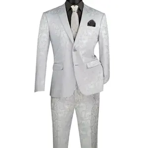 PoshPunto Collection: Silver Tone-on-Tone Paisley Slim Fit Suit