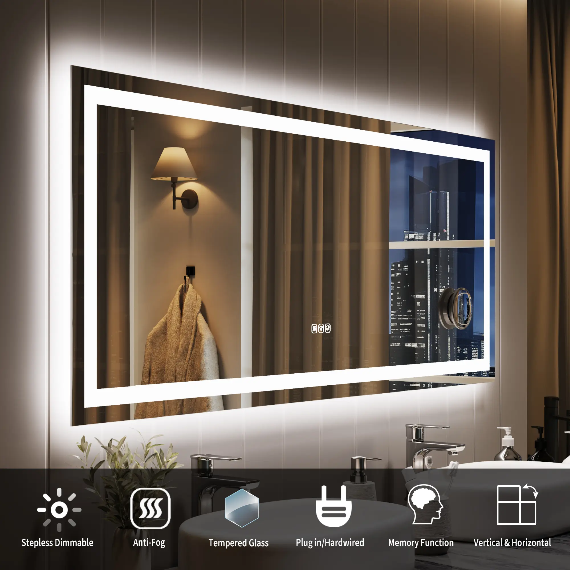 Horizontal/Vertical LED Bathroom Mirror – 60"x24", Backlit + Front Lit, Dimmable, Anti-Fog, Memory Function, Shatter-Proof, Lighted Vanity Mirror for Wall.