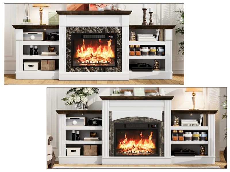 72‘’ Electric Fireplace with Mantel, Fireplace TV Stand for TVs Up to 80 Inch, Modern White Entertainment Center with Storage, with 23'' Fireplace Insert Heater for Living Room, Bedroom