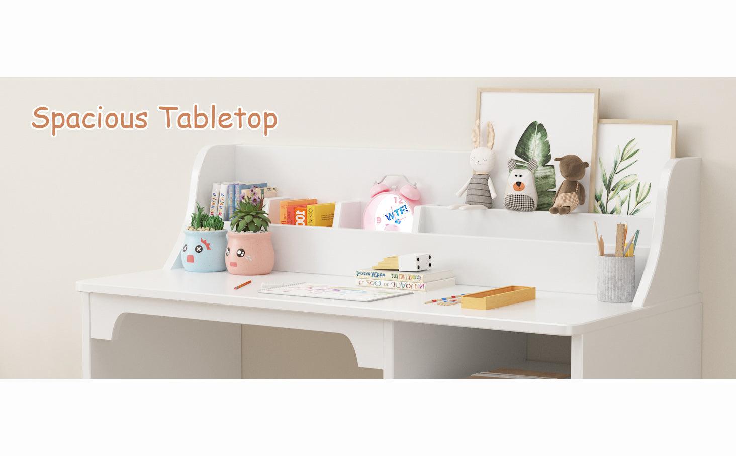 【GARVEE】Study Desk and Chair Set with Hutch and Storage Cabinet, Wooden Table for Students Aged 3-12, Ideal for Bedroom and Study Room, Functional Writing Desk and Computer Workstation