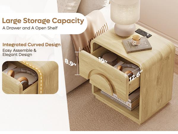 Bestier Nightstand with Charging Station, Modern LED End Table Bedside Table with Drawer for Bedroom & Living Room, Natual Oak Bestier Nightstand with Charging Station, Modern LED End Table Bedside Table with Drawer for Bedroom & Living Room, Natual Oak
