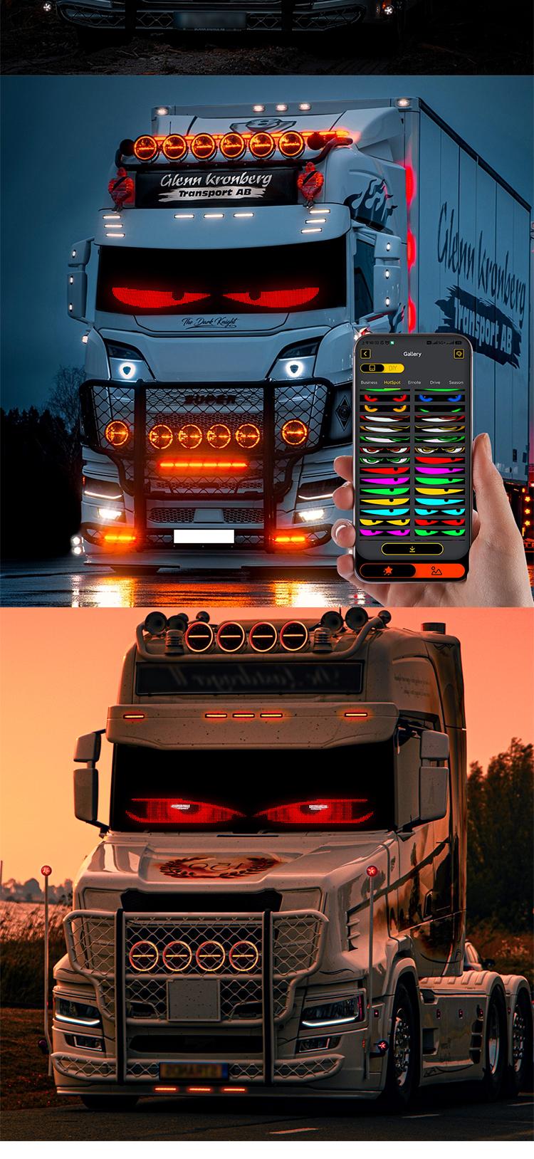 Devil Eyes Light for Windshield 2PCS 3 Models Dual Screen Sync LED Eyes with APP Control Custom Text Animations Graphics for Heavy Trucks Cars SUVs RVs 35.4*7.6 Inch 23*5 Inch