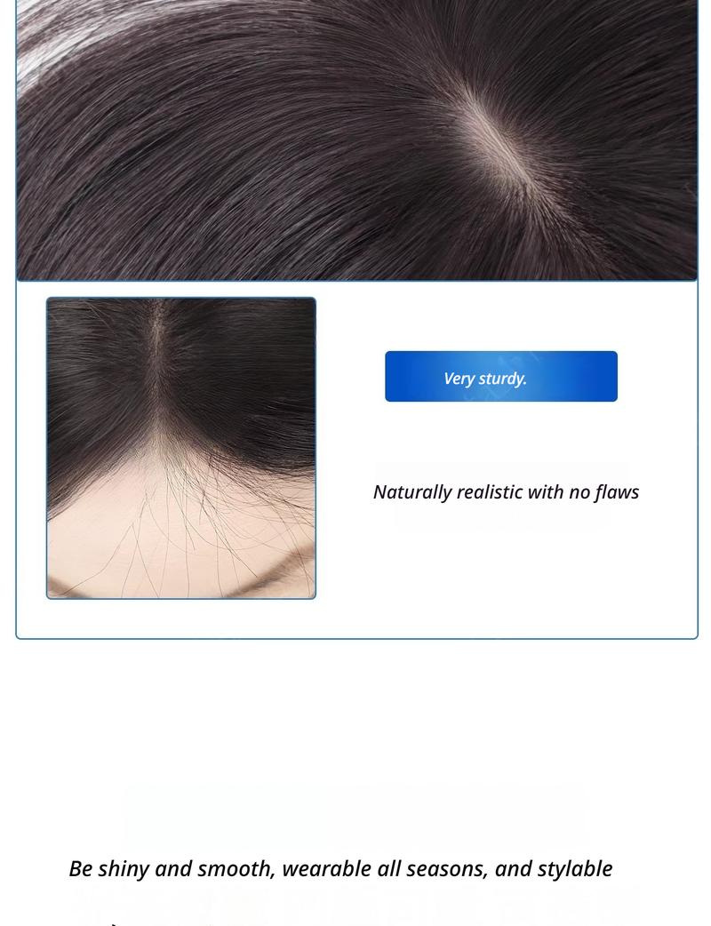 7x11cm V-shaped frontal hairpiece Women's real hair, fully hand-woven, thin bangs.Invisible, seamless, natural, and comfortable.Increase hair volume and cover up thinning hair.Become younger and more stylish.