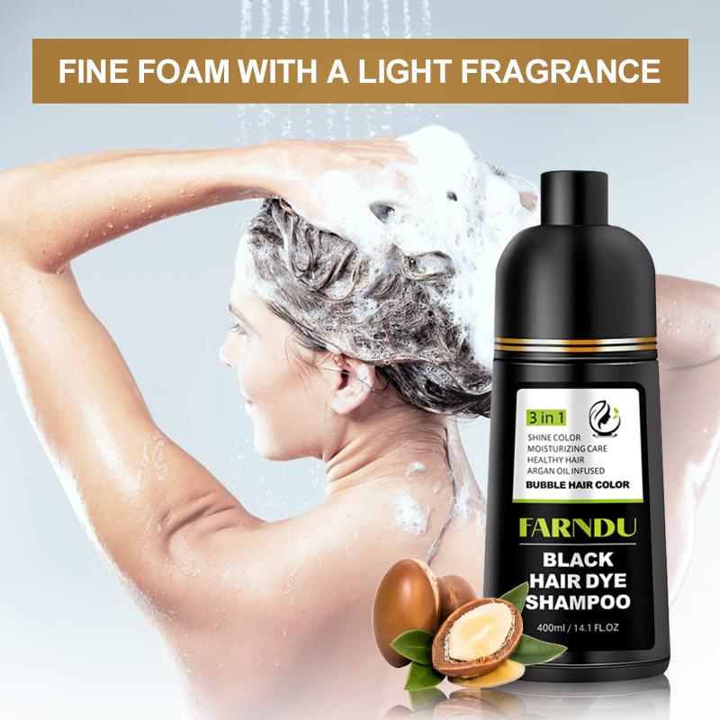 FARNDU Hair Dye Shampoo, Gray Coverage, 3 in 1 (+Shampoo+Conditioner), 10 Minute Color for Men & Women, All Hair Types, Long Lasting, 400ml