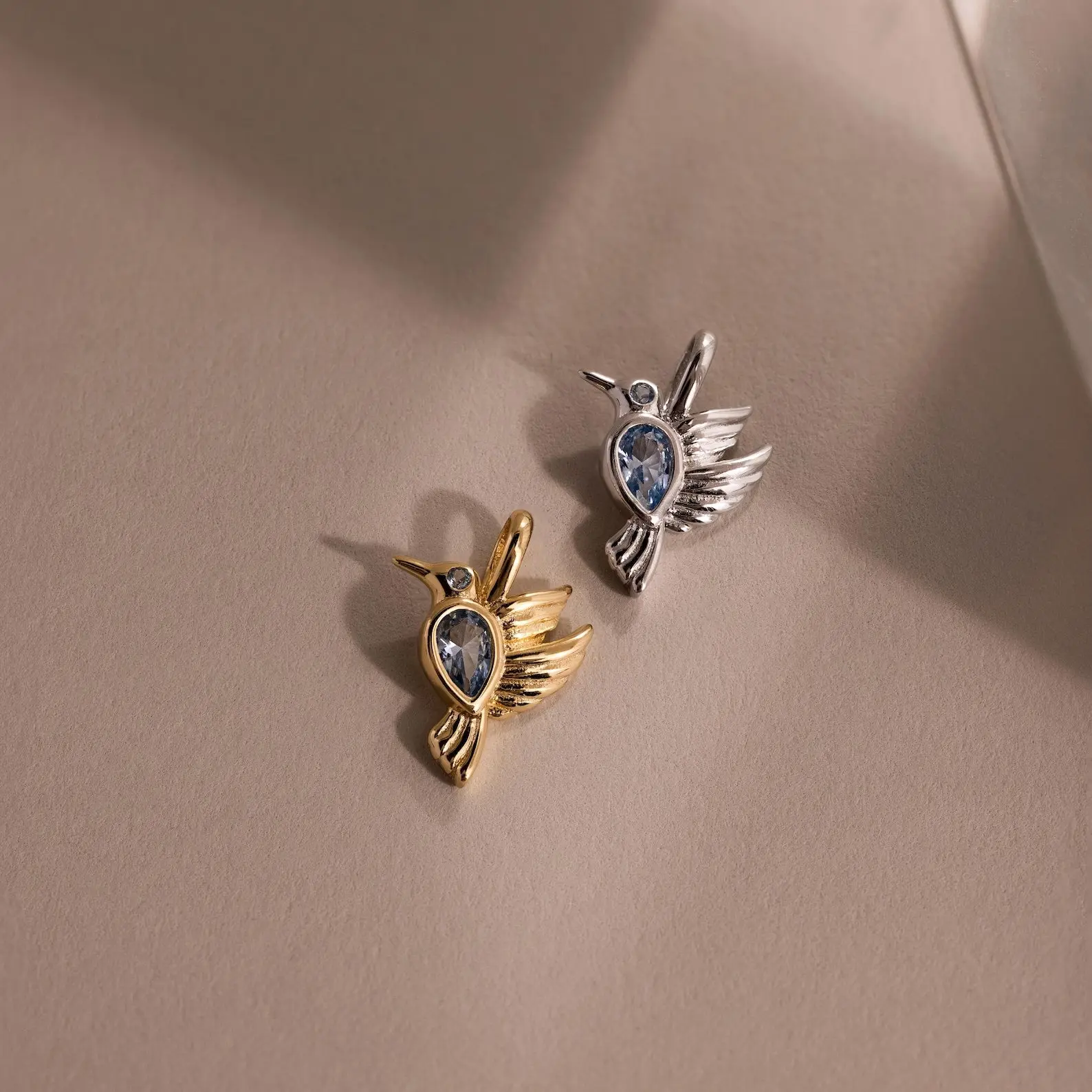 Hummingbird Charm by Caitlyn Minimalist - Dainty Aquamarine Pendant Charm for Necklace & Bracelet - Nature Jewelry - Birthday Gift for Her