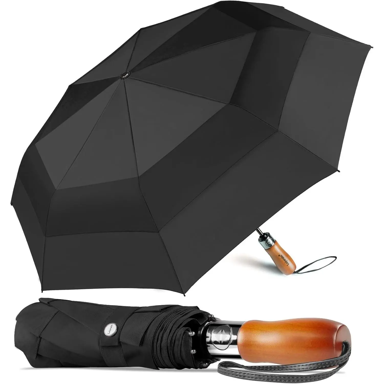 Large Compact Golf Umbrella -  Auto Open Close Folding Golf Umbrella Travel 210T Dupont Teflon Coated Vented Windproof Double Canopy for Women Men