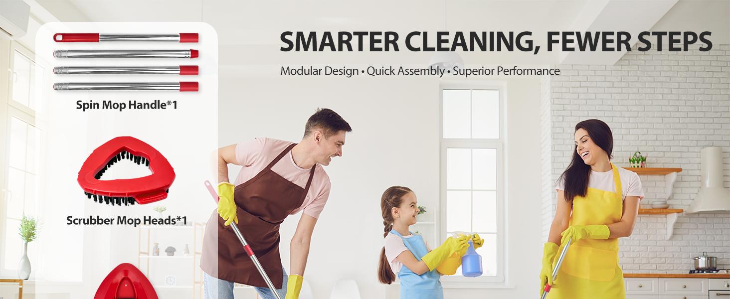 Spin Mop Head Replacement & Shower Floor Scrubber for O Cedar 1-Tank System Microfiber Mop Heads Easy Cleaning Floor Head Mop Set with 4 Refills 30-59in Handle for Wood Tile Laminate Marble