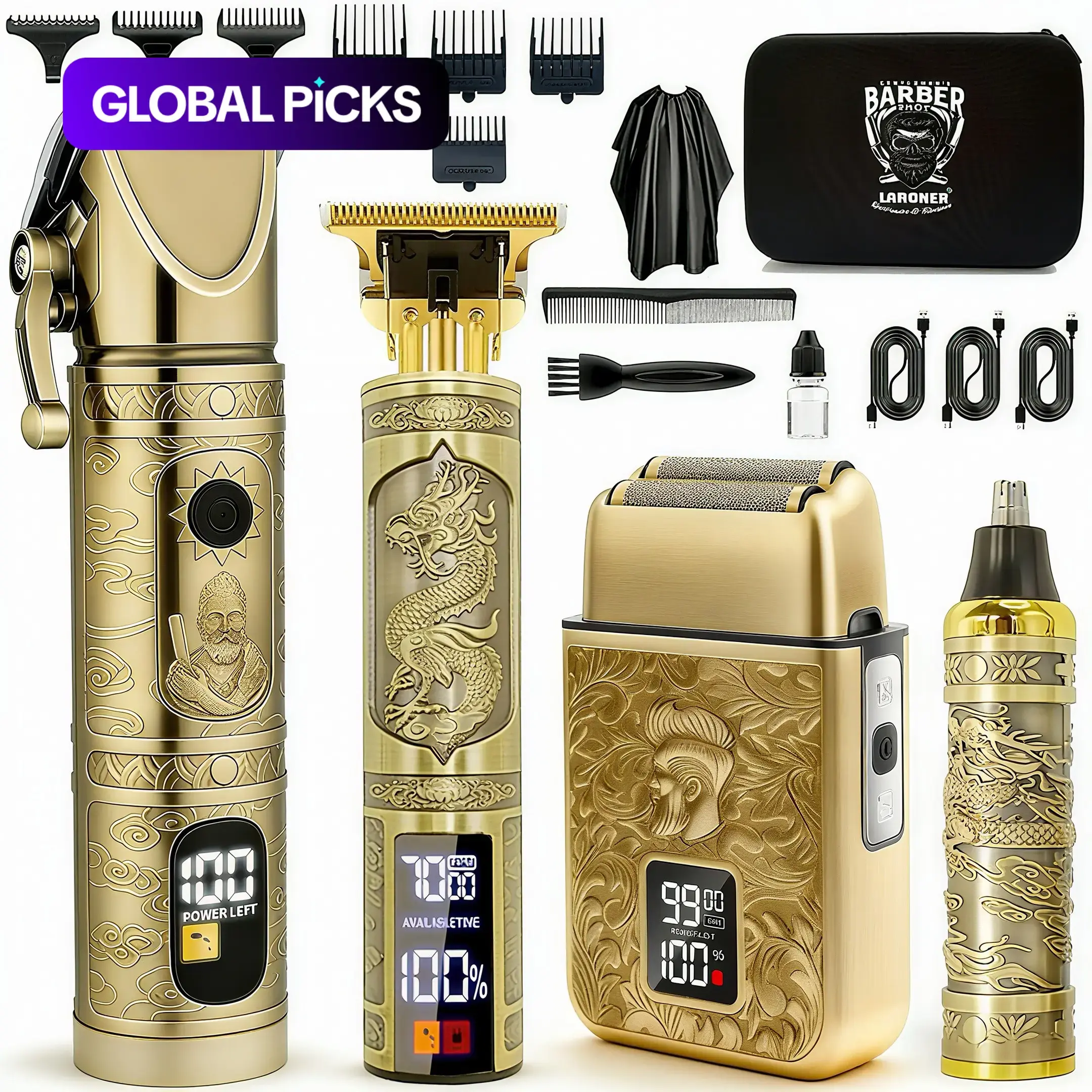 LCD Display Hair Clipper and Razor Set, Wireless Professional Cordless Hair Trimmer and Shaver with Guide Comb, Charging Cable and Cleaning Brush, Barber Hair Cutting Kit, Rechargeable Cordless Trimmers and Clippers #GLOBAL PICKS