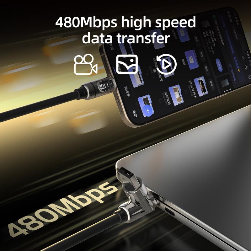 [Dual Device Charging] Gemini Dragon 140W Max Dual Type-C Cable with Power Monitor, for Laptop/Phone/Tablet, Ideal for Office & Travel