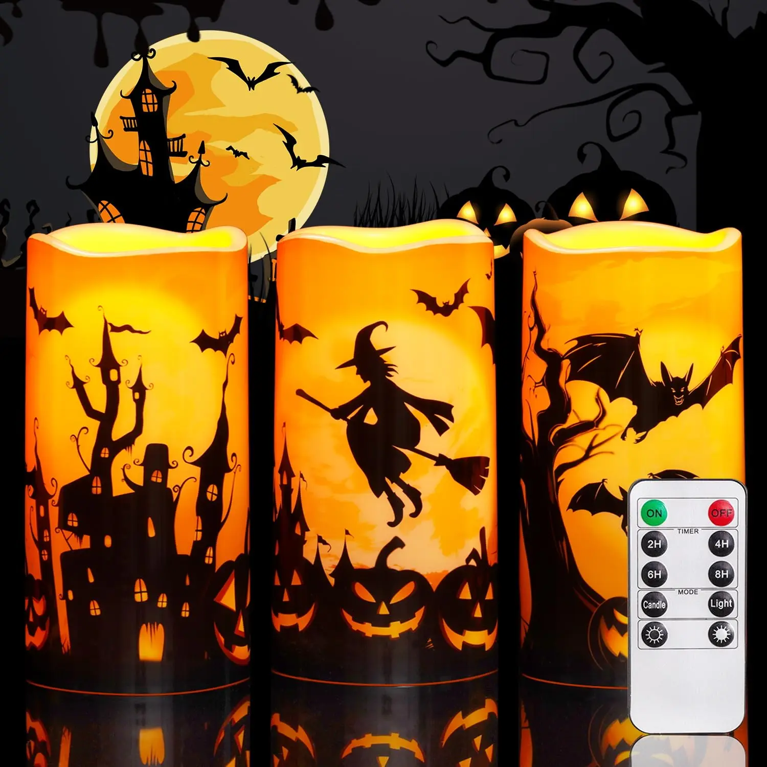 Halloween Candles Orange Flameless LED Pillar Candles Battery Operated with Remote Timers for Halloween 2026 Decoration Day of The Dead Set of 3 Waterproof Plastic Ornaments Spooky Traditional  halloween  decor  TikTokShopBackToSchool；homeessentials