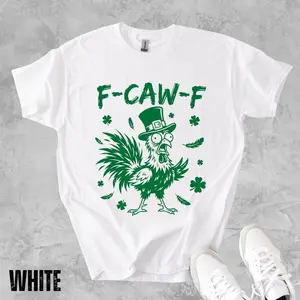 F-CAW-F St. Patrick’s Day T-Shirt/Sweatshirt/Hoodie, Funny Irish Chicken Leprechaun Graphic Hoodie, Shamrock Clover Classic Tee for Men and For Women