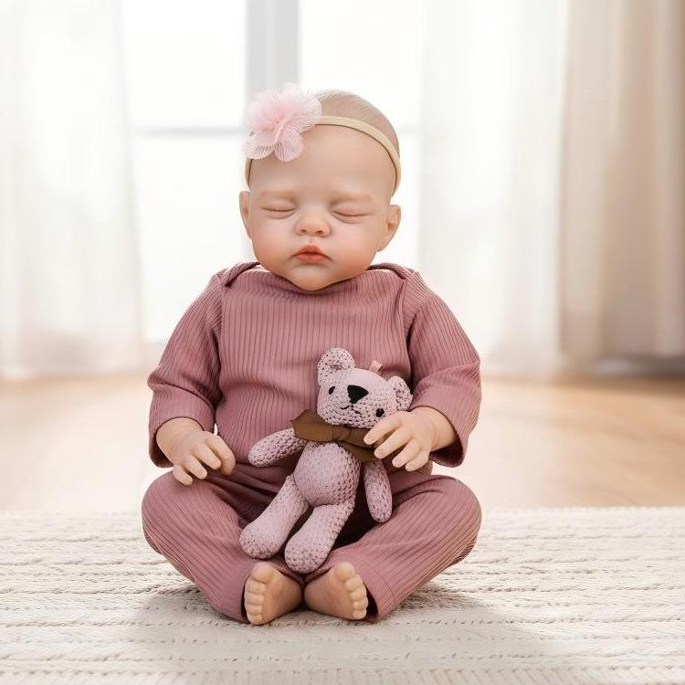 Reborn Dolls Eyes Closed 19 inch 48cm Realistic Reborn Baby Dolls Soft Cloth Body Newborn Babies with Set Clothes Painted Hair Chubby Face Doll Toy for Age 3+