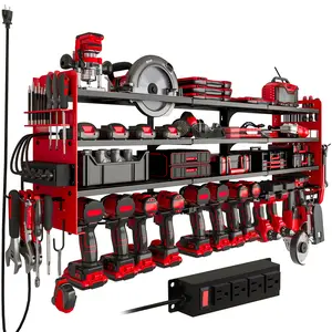 HAUSNEED Tool rack, Garage Tool Shelving,Cordless Drill Hanger Storage 12 Drills,4 Layers tool organizer, Steel Metal,Multicolor Tool Holder