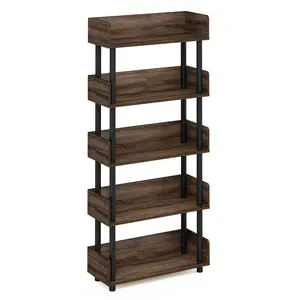 TURN-N-TUBE 5-Tier Corner Storage Shelf for Living Room, Garage, Home Office, Walnut Walnut