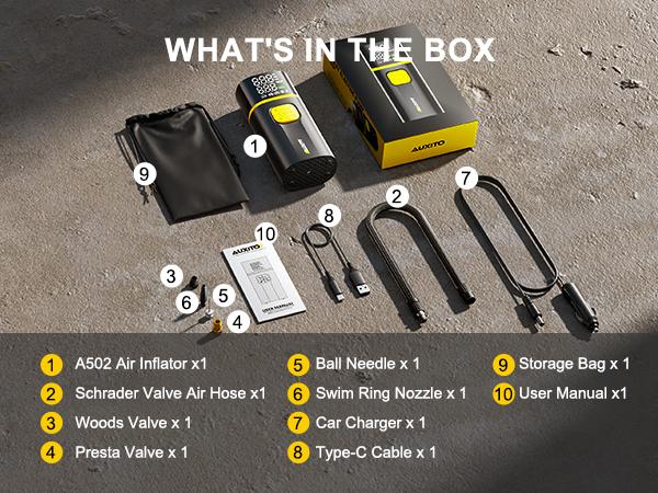 AUXITO A502 Tire Inflator Portable Air Compressor - Air Pump for Car Tires 25000mAh Portable Tire Inflator for Car Bike Motorcycle with Tire Pressure Gauge & LED Light, Car Accessories