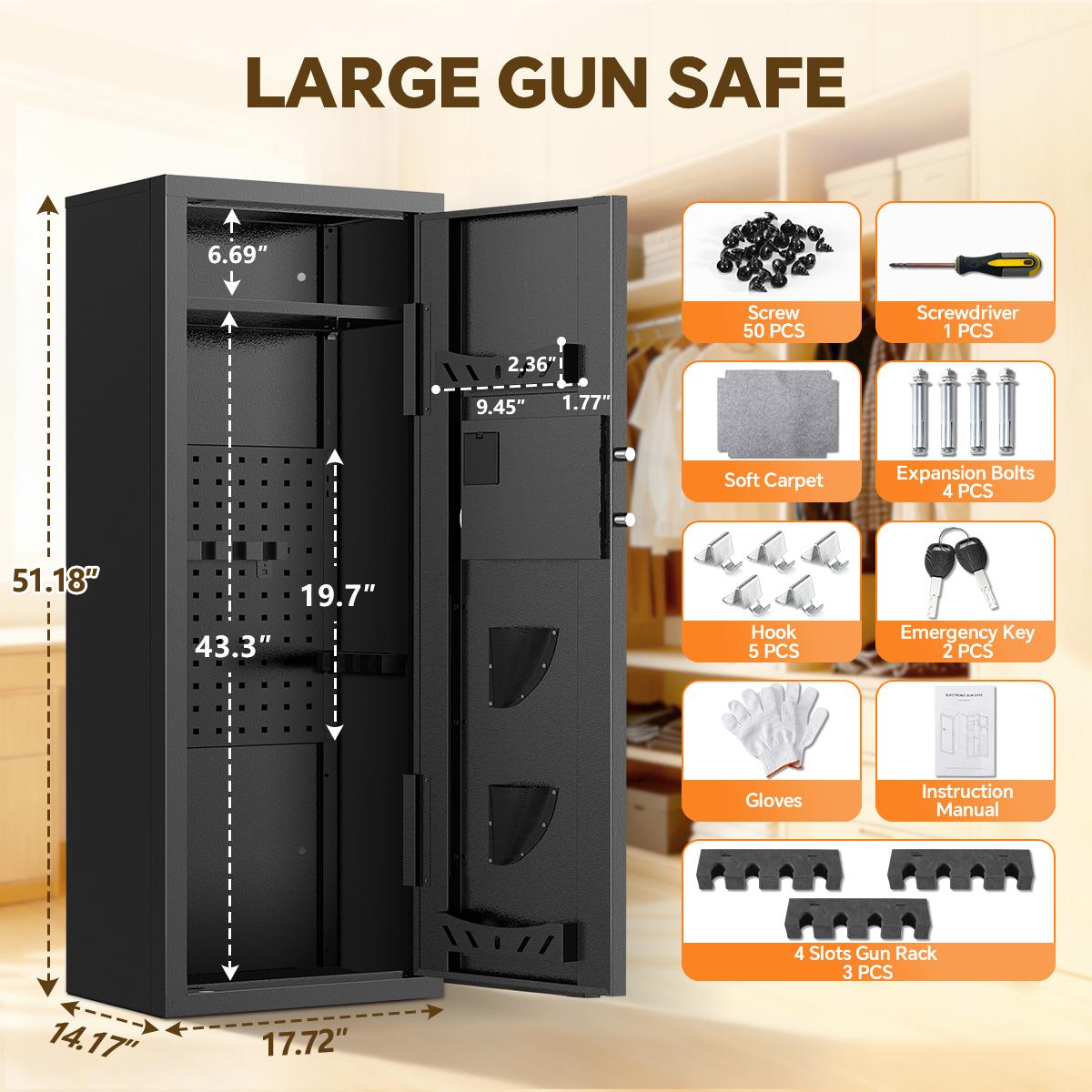 ACTIGER Large Long Gun Safe Cabinet Easy Assembly for Rifles and Pistols with Quick Access Digital Keypad Removable Shelves Anti-Theft Design for Home Security Storage Thick Steel