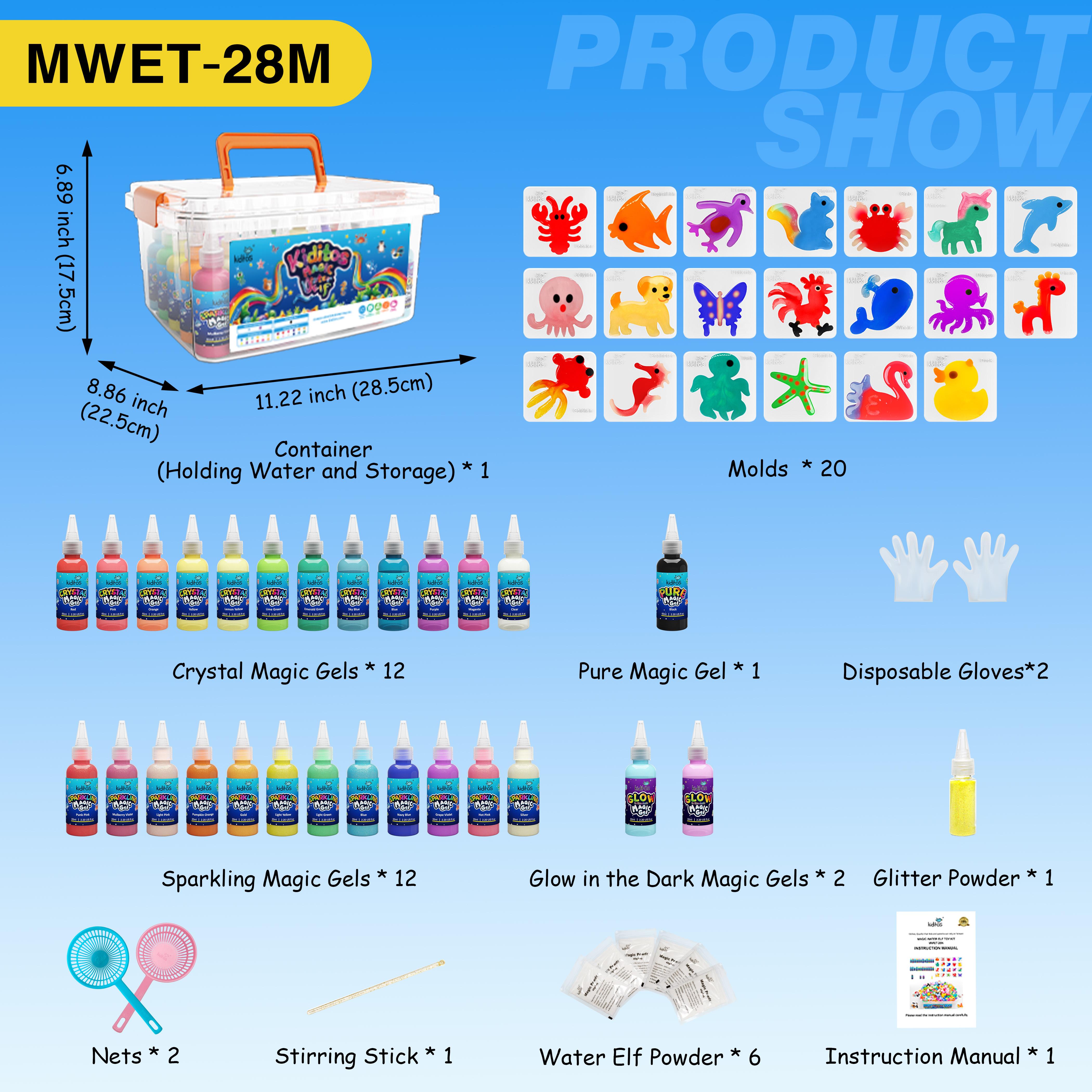 Kiditos Magic Water Elf Toy Kit with Magic Gels and Shaping Molds – Spark Creativity, Perfect for Holiday Presents, Birthday Surprises, Party Tokens, and Engaging Family STEM Activities.