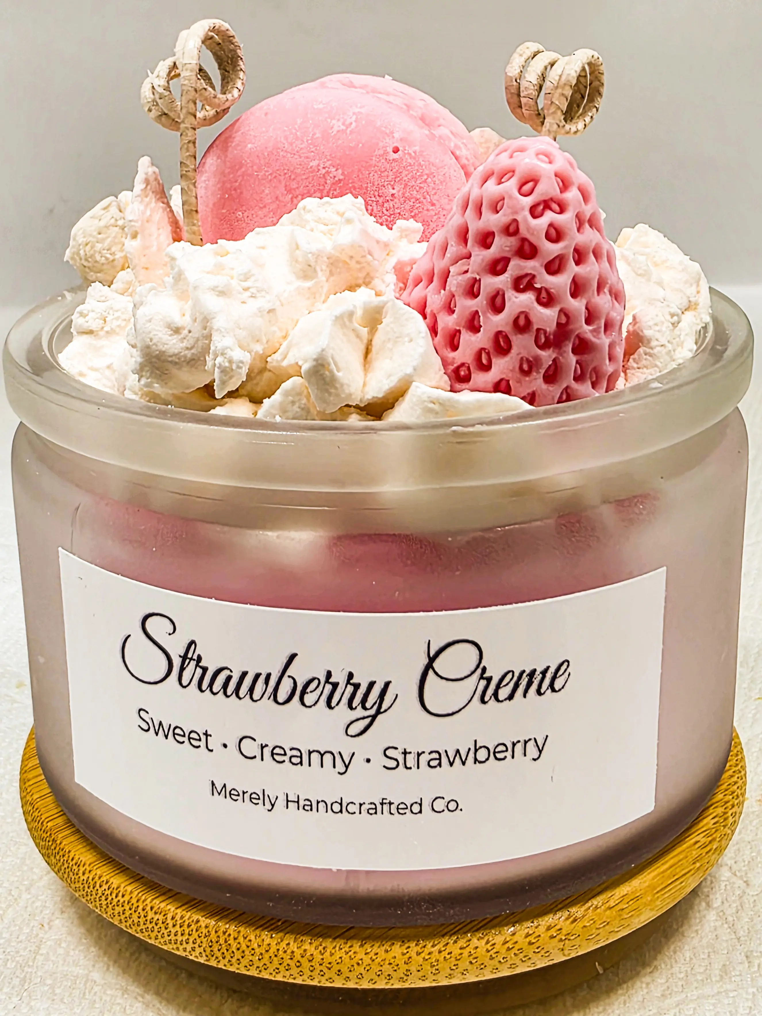 Strawberry Cream Mini Dessert Candle 4 oz | Handmade Whipped Wax Candle | Cute Room Decor Gift