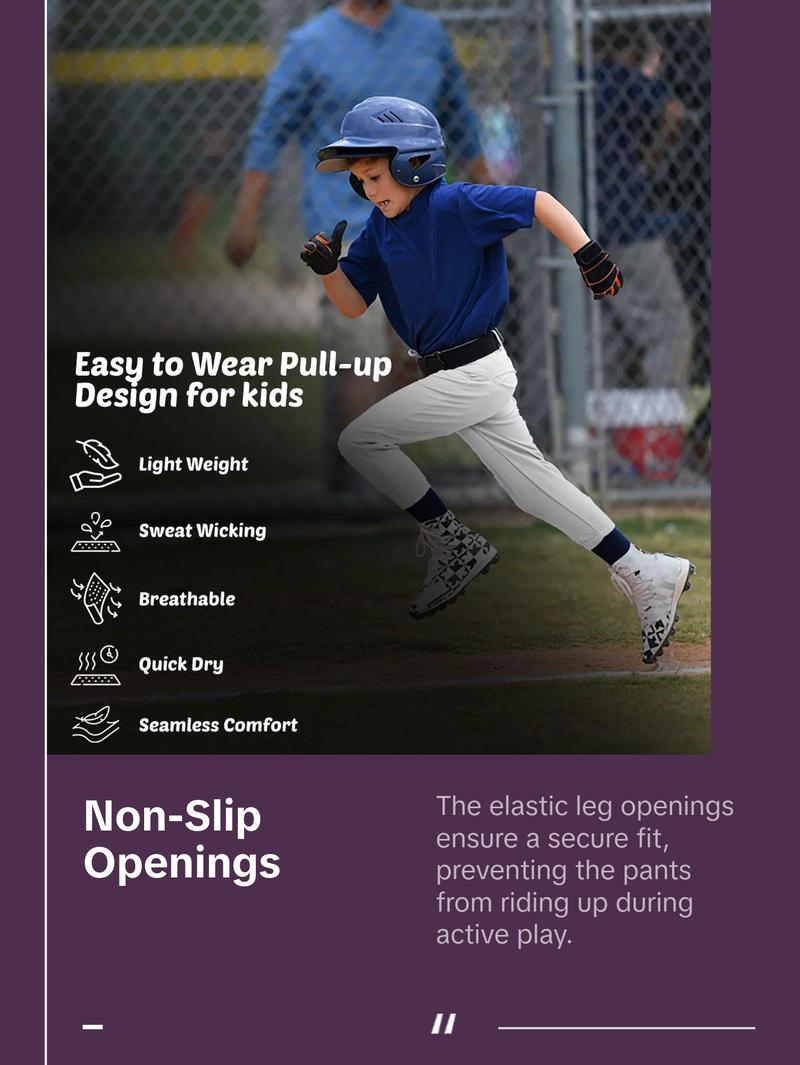 Penveer Pull-Up Youth Baseball Pants, Quarter Open Fly Boys Baseball Pants with Durable Snap & Elastic Bottom, T Ball Pants - (White) Sports Jogger Sweatpants Tracksuit Outfit